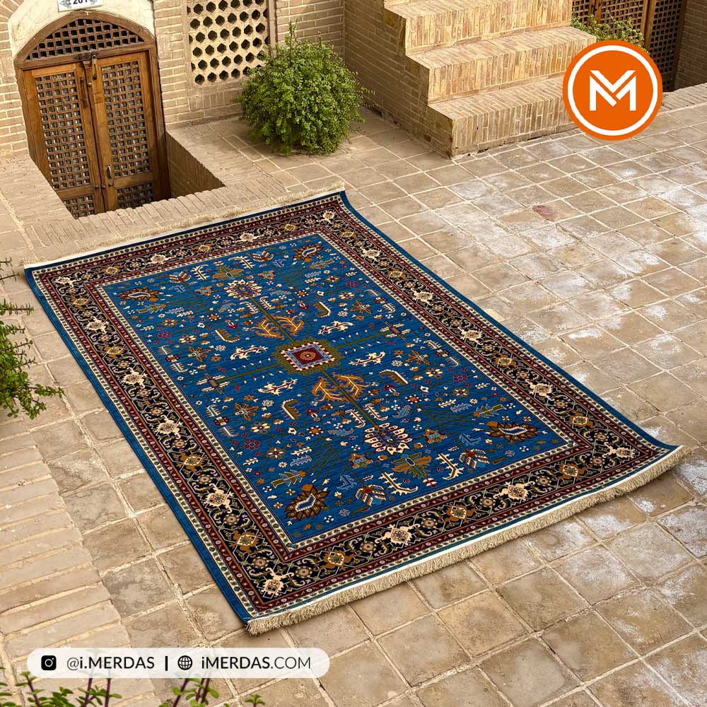 فرش گبه کد 125 قشقایی زمینه آبی نفتی